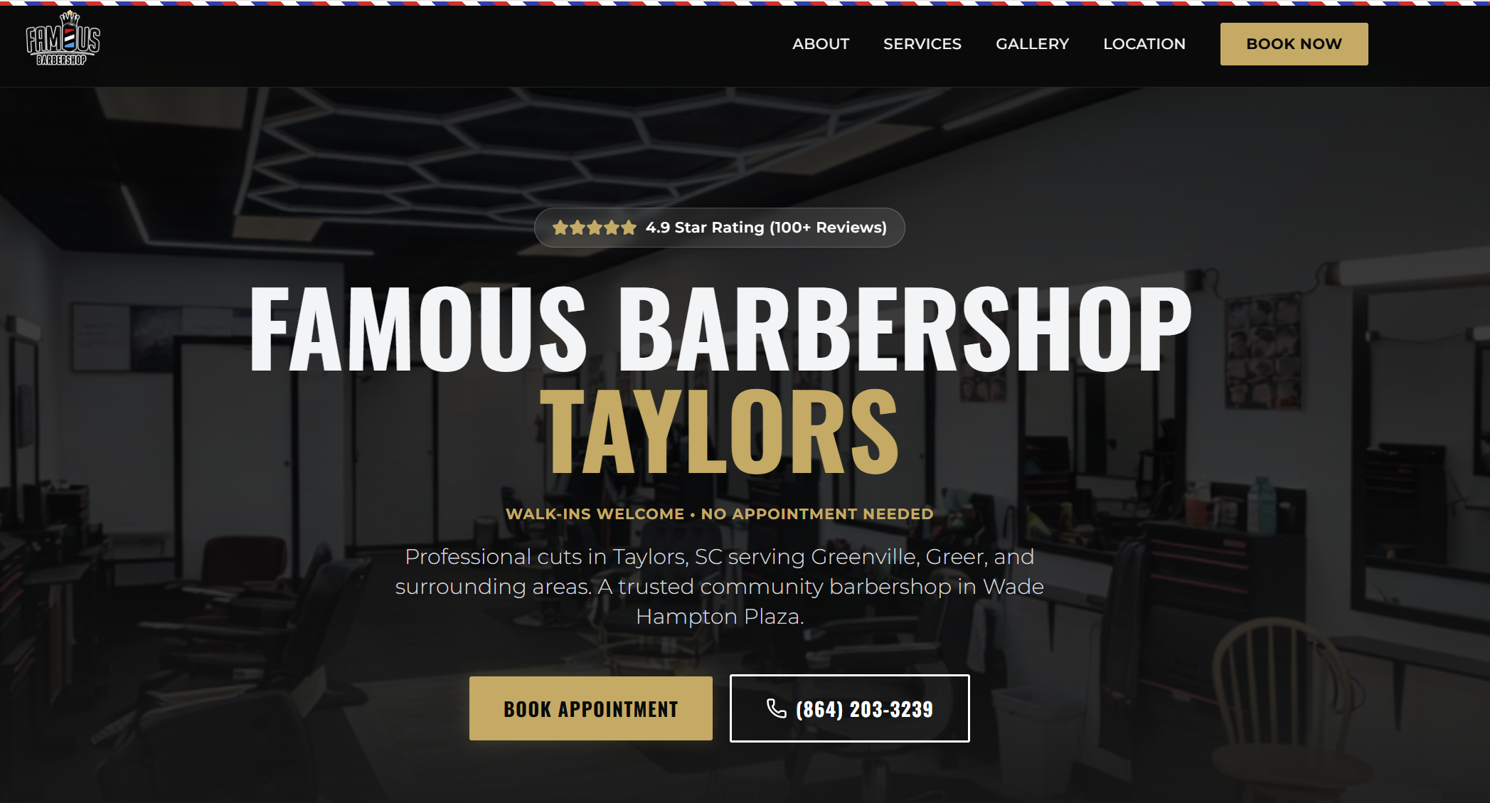 Famous Barbershop website homepage screenshot