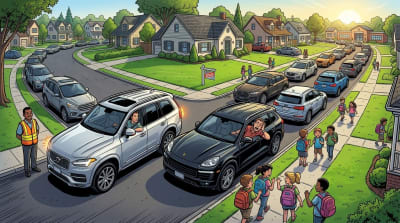 Moved here for the schools. Now they complain about the traffic at drop-off.