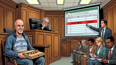 He pleaded not guilty. The pizza had been planned for six weeks.