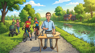 He walks at 3.2 miles per hour. He brought prepared remarks about cyclists.