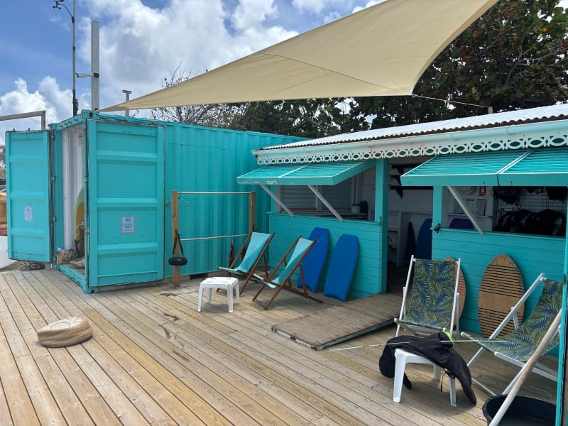 Wind Adventures beach shop deck Orient Bay St Martin wing foil rental