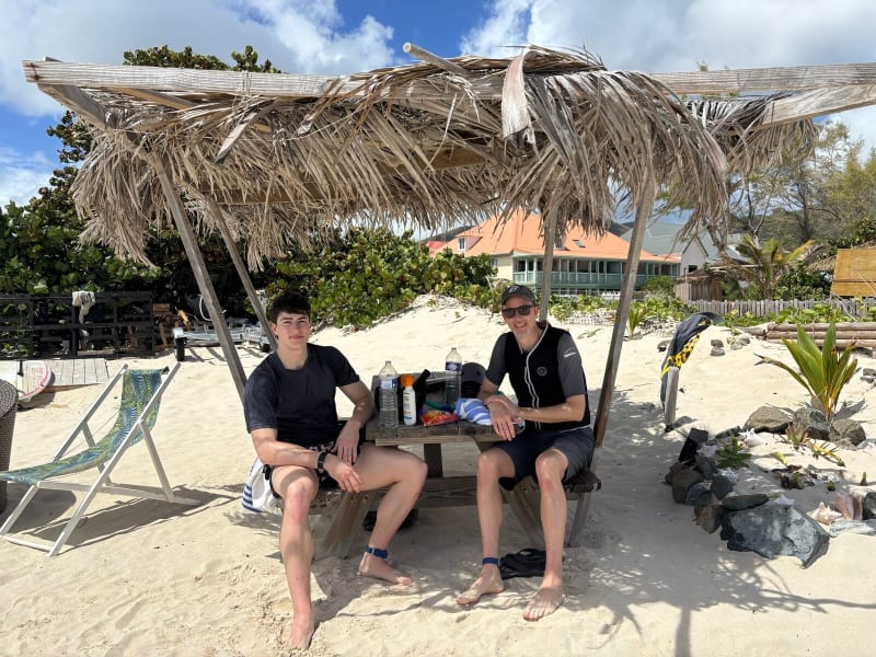 Taking a break between wing foil sessions at Wind Adventures Orient Bay