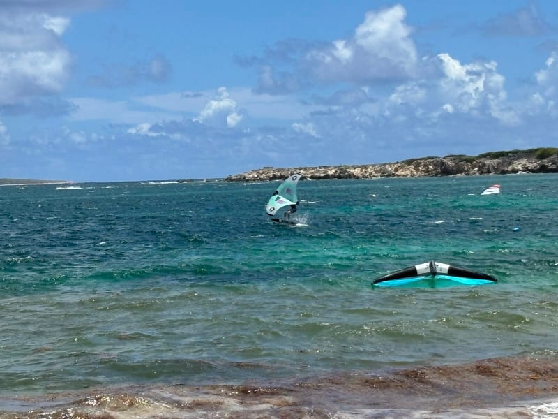 Wing foil foiling above water Orient Bay Saint Martin