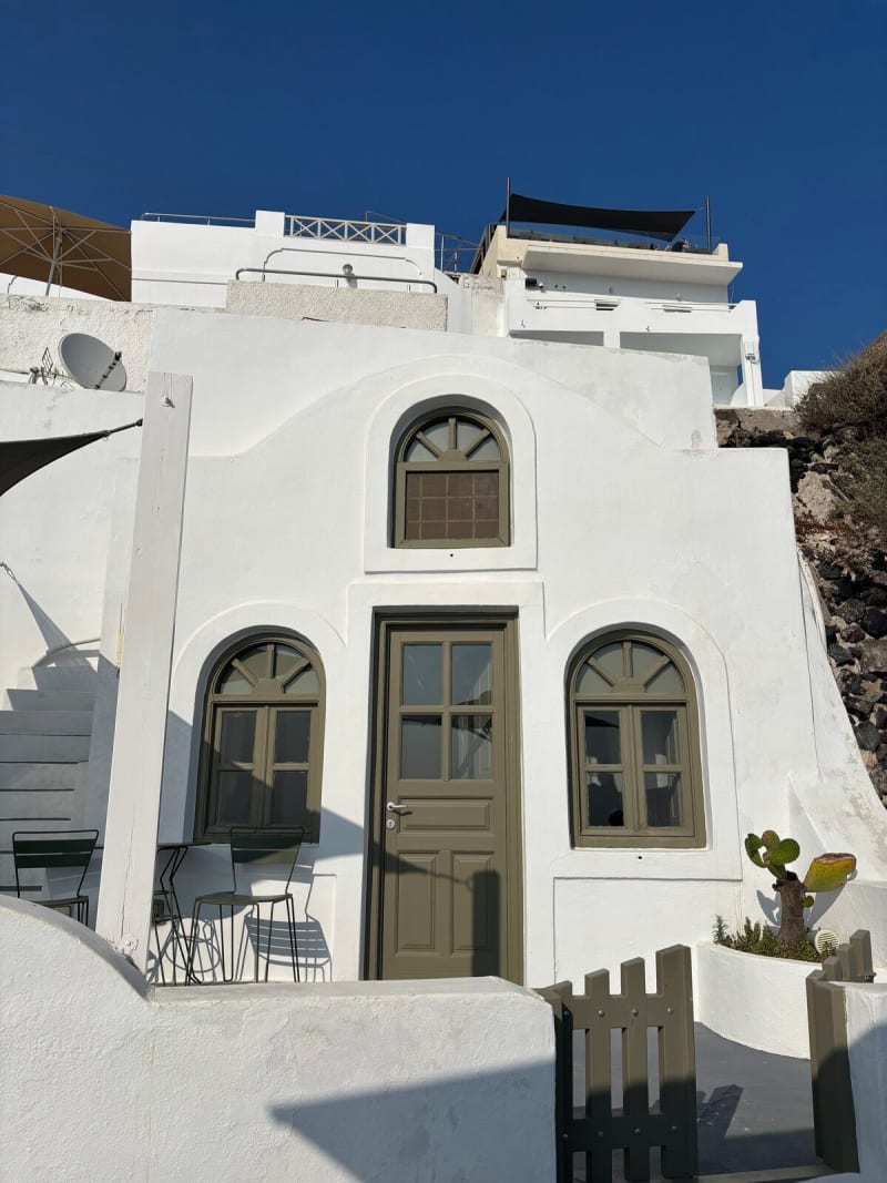 The front door. You find it by walking past three other white doors that look exactly like it.