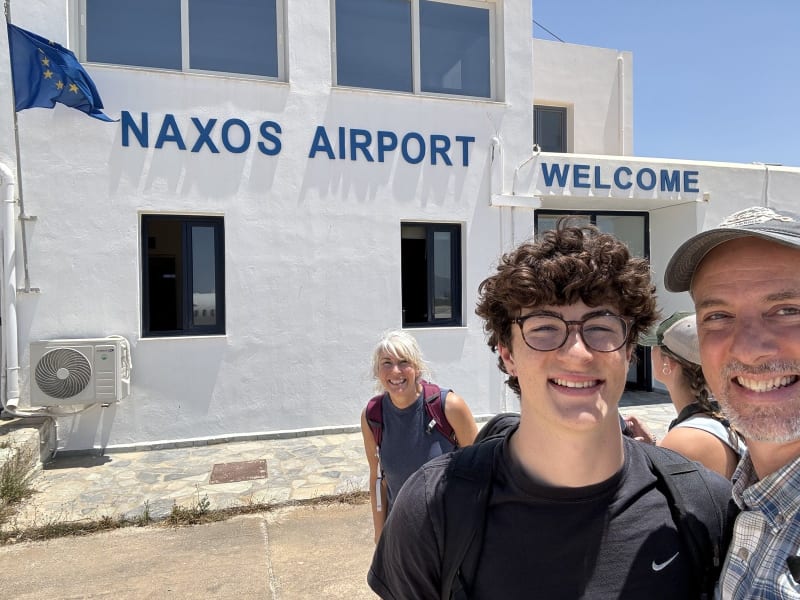 The Naxos Airport terminal tells you immediately that you're not in Mykonos anymore. That's a good thing.