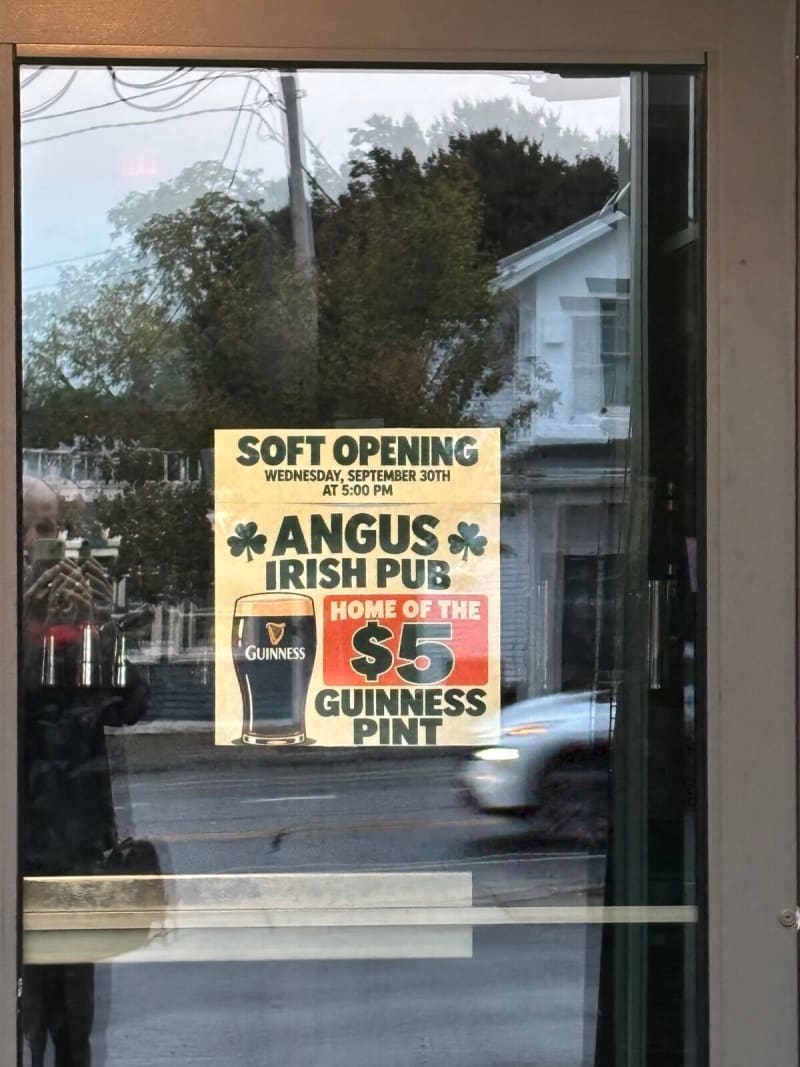 The sign on the door. A $5 Guinness pint is an opening offer I intend to test.