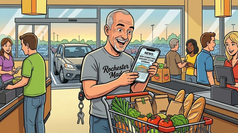 Another grocery store is opening downtown. He said finally while loading bags at the Pittsford Wegmans.