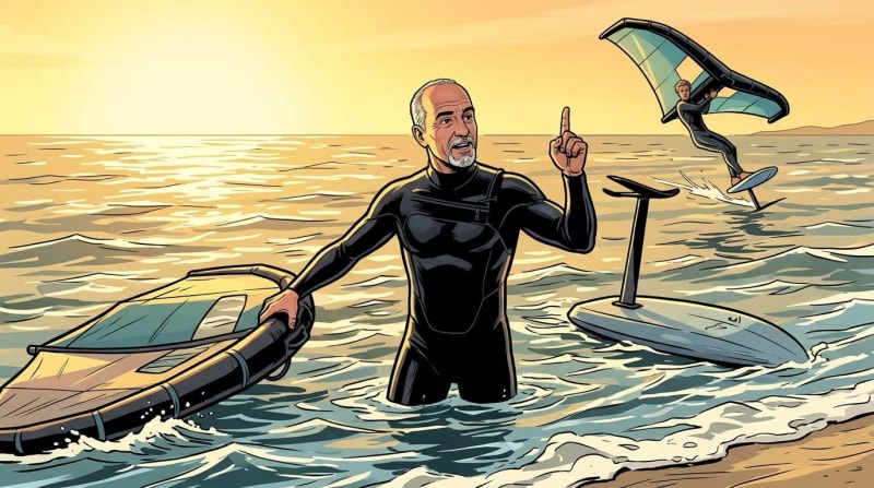 He can explain the hydrodynamic lift curve of a high-aspect foil. He fell off nine times today.