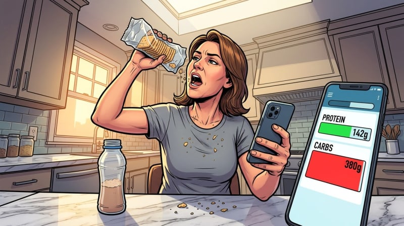 She tracks her protein to the gram. She also tracked the entire sleeve of crackers as a single serving.