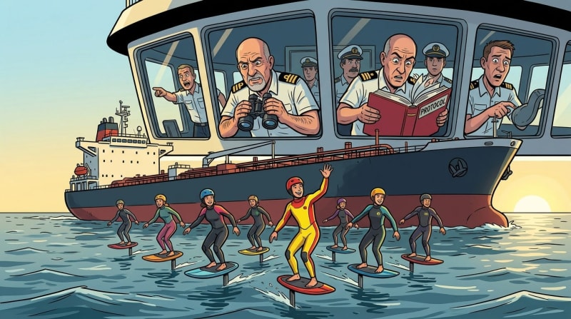 The ship captain had a word for them. The word was not wing foilers.