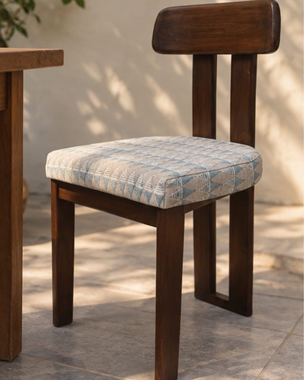 Sculptural Wooden Chair with Geometric Patterned Seat — Dining chair by SAAG