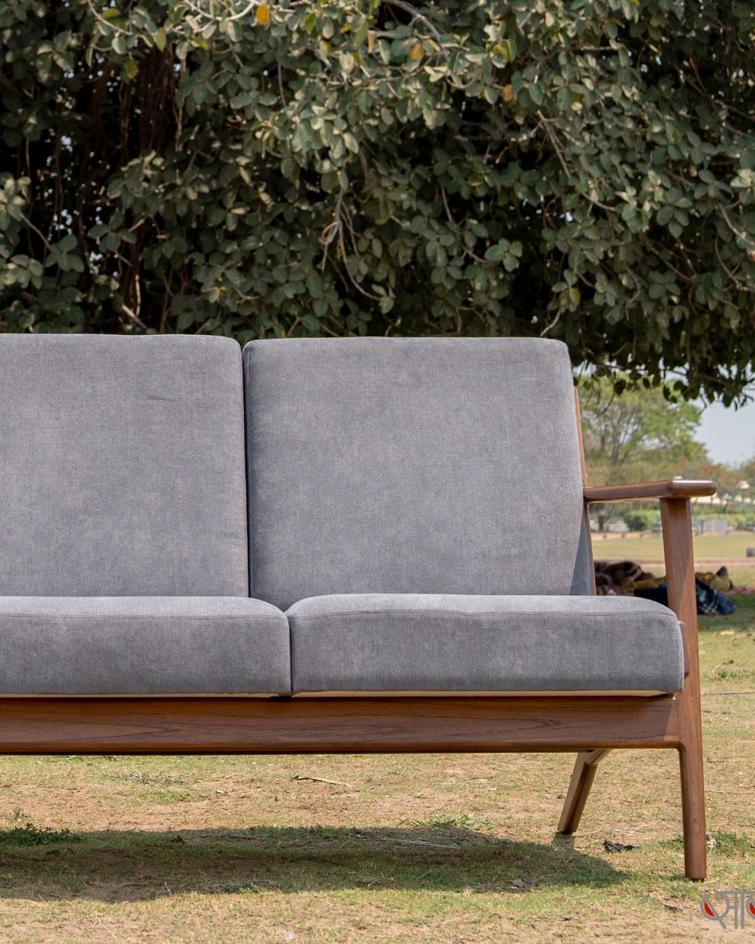Mid-Century Modern Wooden Frame Lounge Sofa in Soft Gray — 4