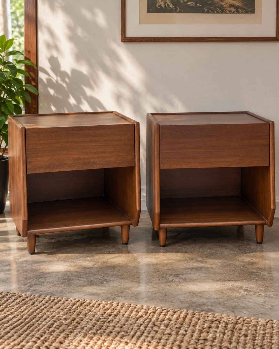 Mid-Century Wooden Nightstand with Open Lower Shelf — 1