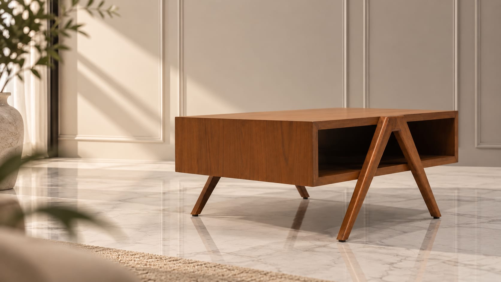 Mid-Century Architectural Wooden Coffee Table — 1