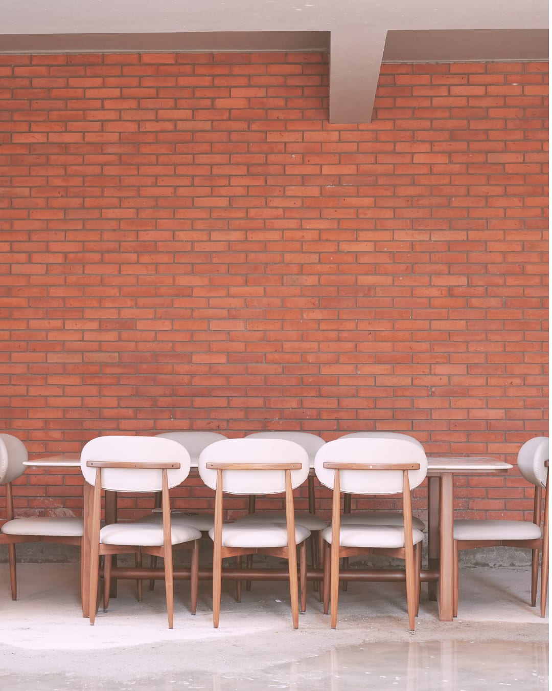 Mid-Century Modern Large Wooden Dining Table Set — 1