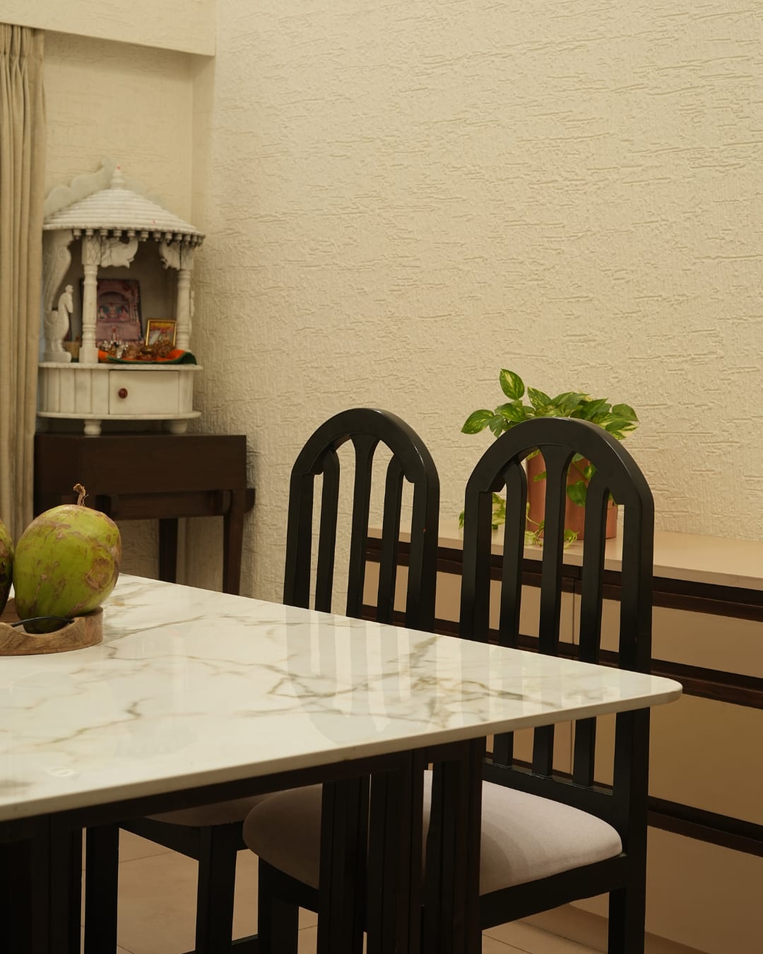 Modern Marble Top Dining Table Set with Arched High-Back Chairs — 2