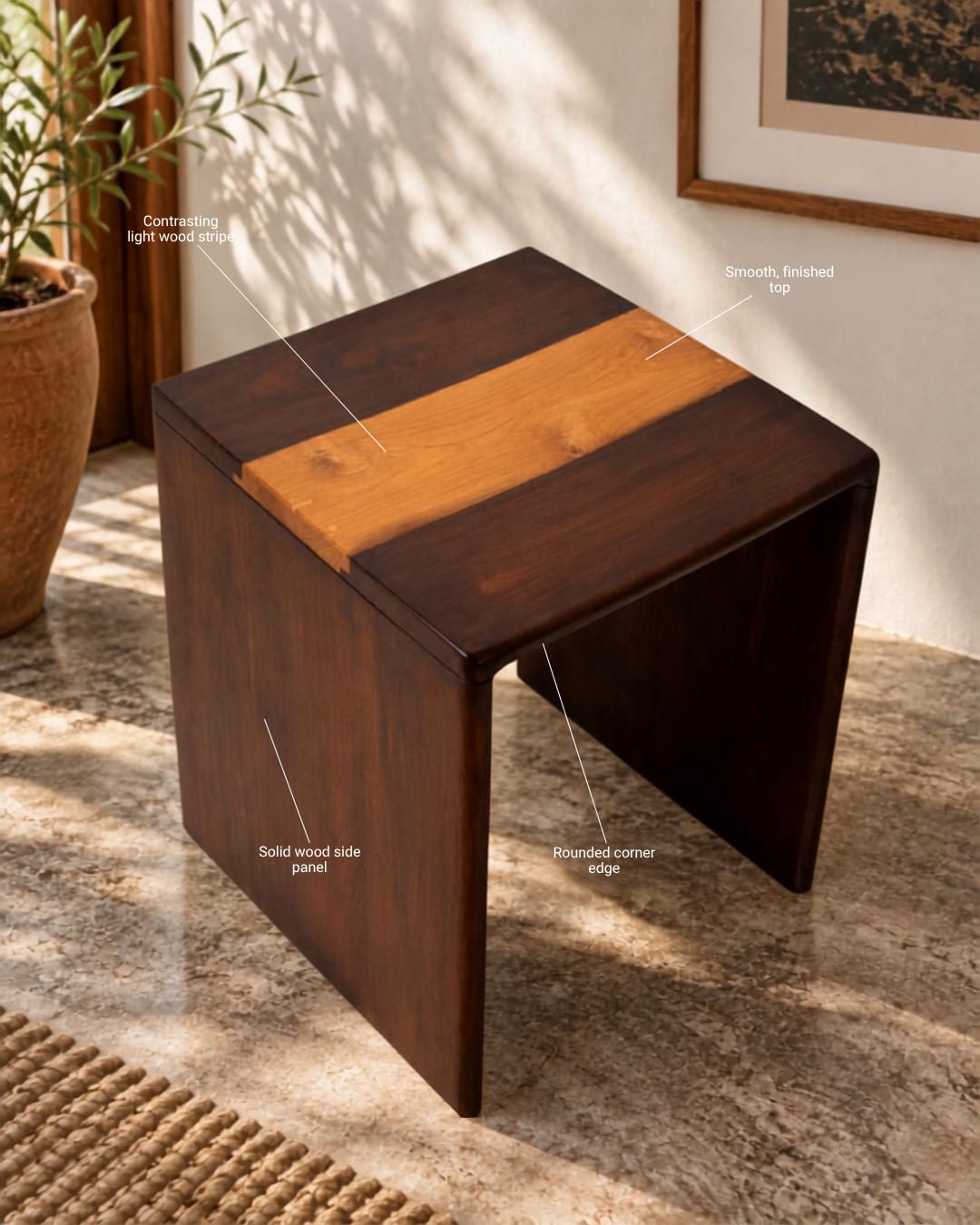 Two-Tone Waterfall Wooden Accent Stool & Bench — 2