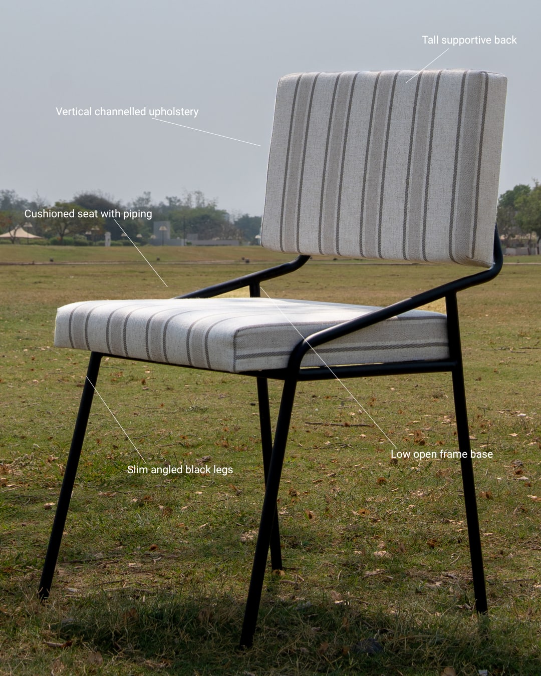 Contemporary Striped Metal Frame Dining Chair — 3