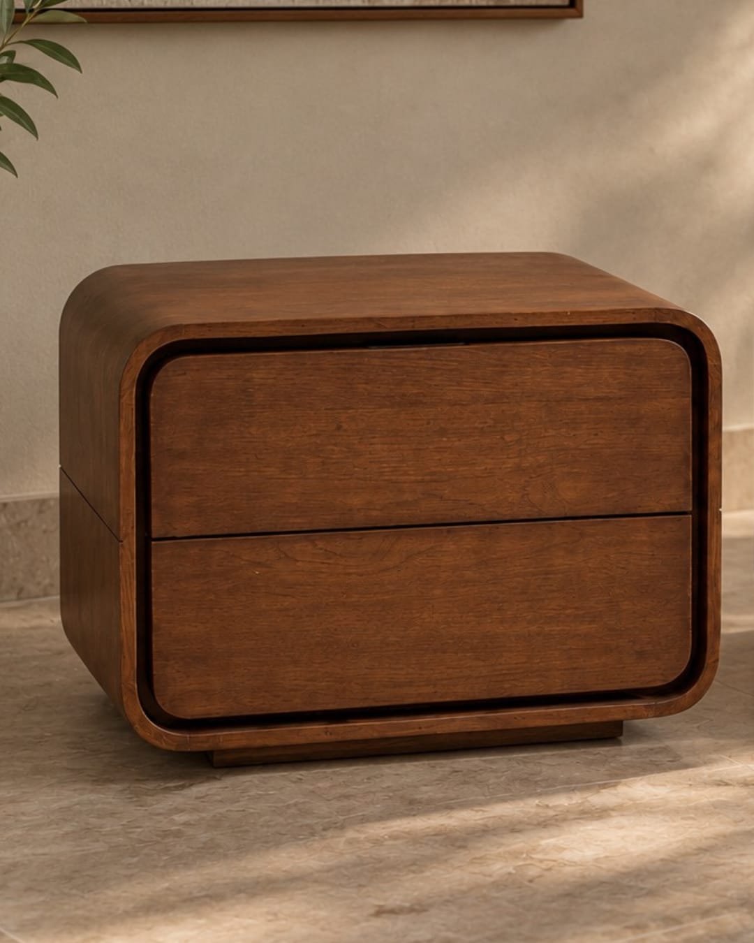 Curved Wooden Two-Drawer Nightstand — 1