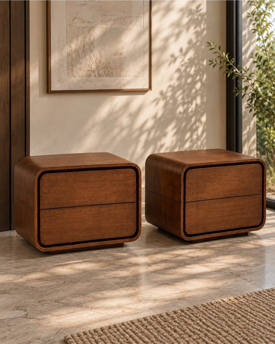Curved Wooden Two-Drawer Nightstand — 2