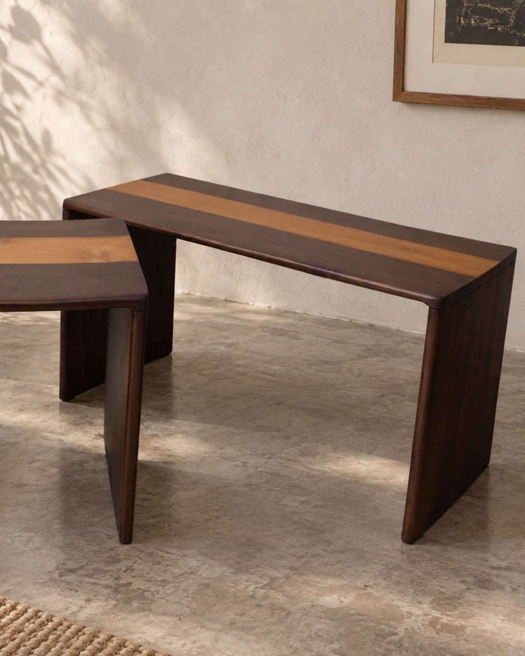 Two-Tone Waterfall Wooden Accent Stool & Bench — 1