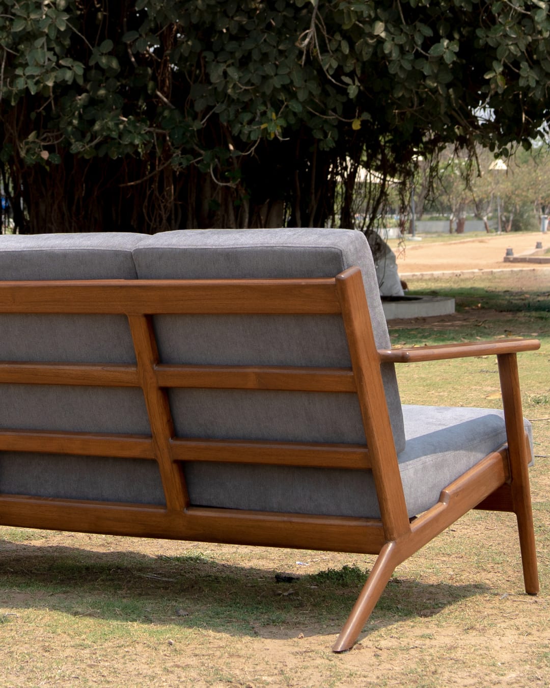 Mid-Century Modern Wooden Frame Lounge Sofa in Soft Gray — 3