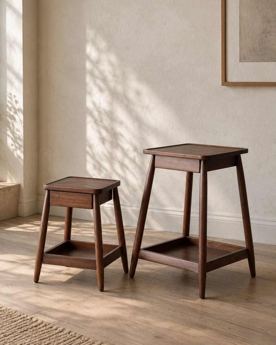 Mid-Century Modern Wooden Side Table with Drawer & Lower Shelf — 2