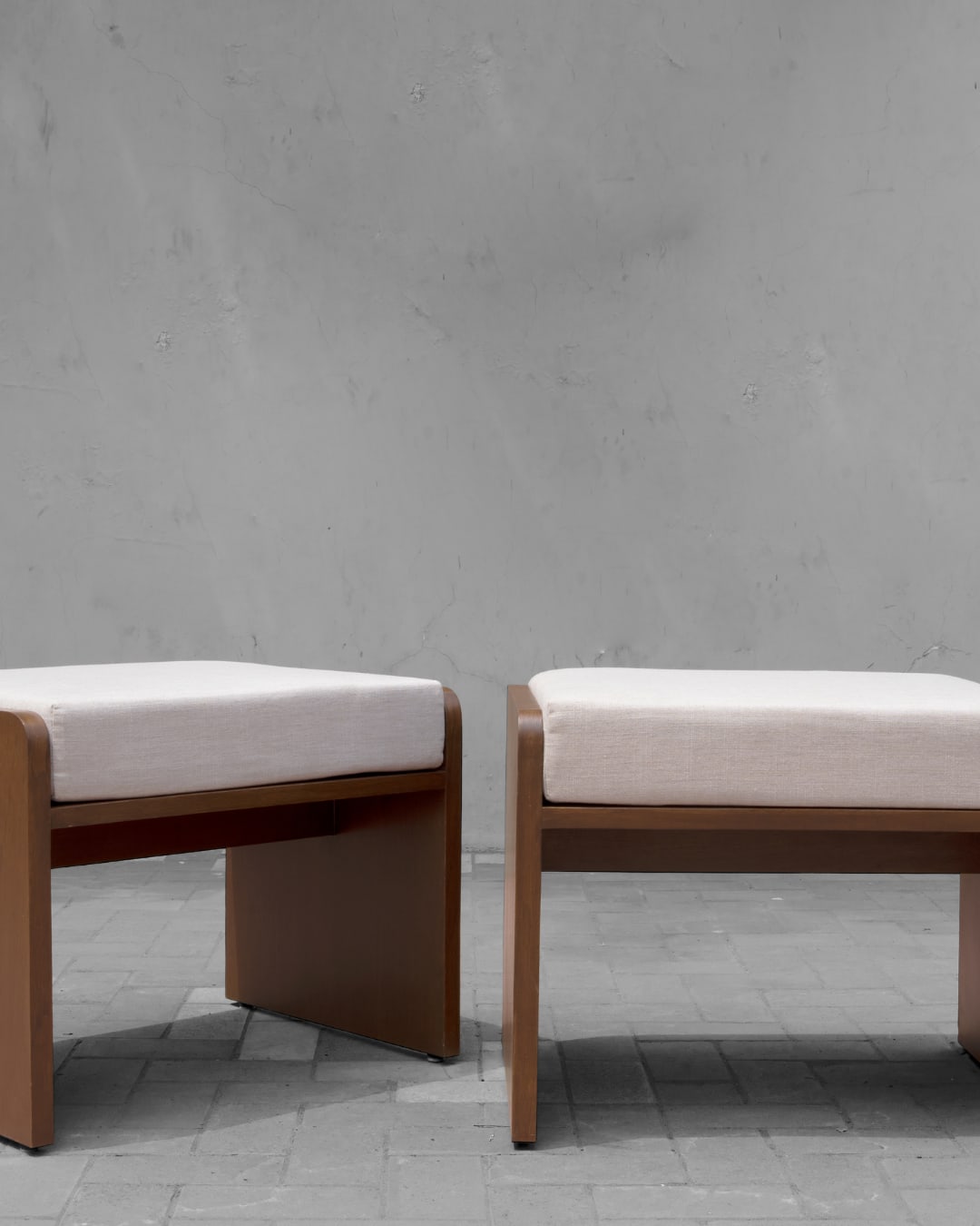 Low Wooden Base Upholstered Stool — 1