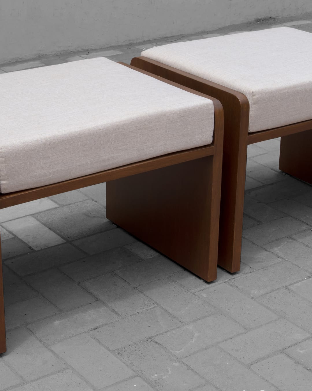 Low Wooden Base Upholstered Stool — 2