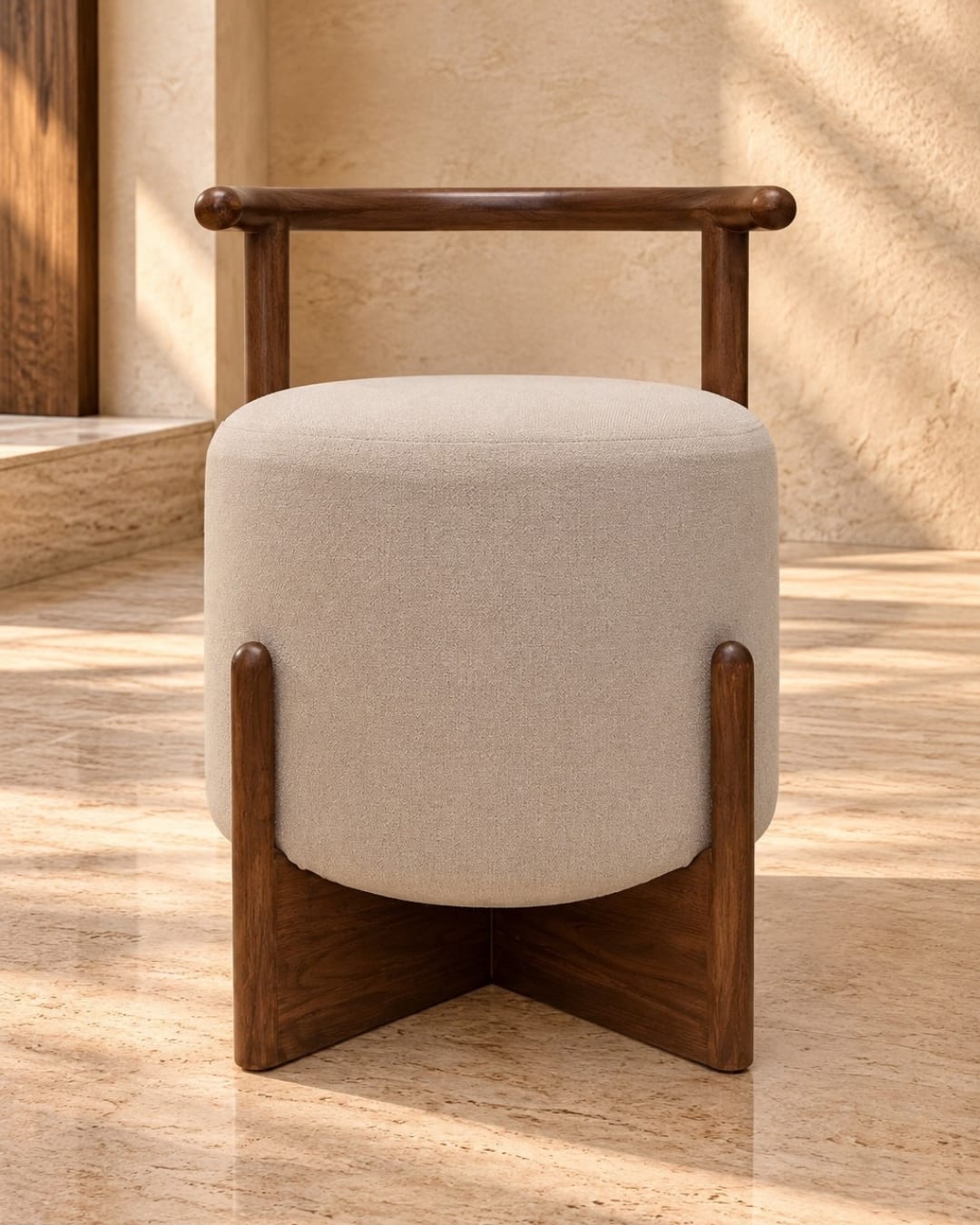 Curved Armrest Cylindrical Ottoman Stool — 1