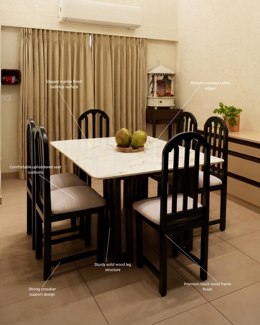 Modern Marble Top Dining Table Set with Arched High-Back Chairs — 3