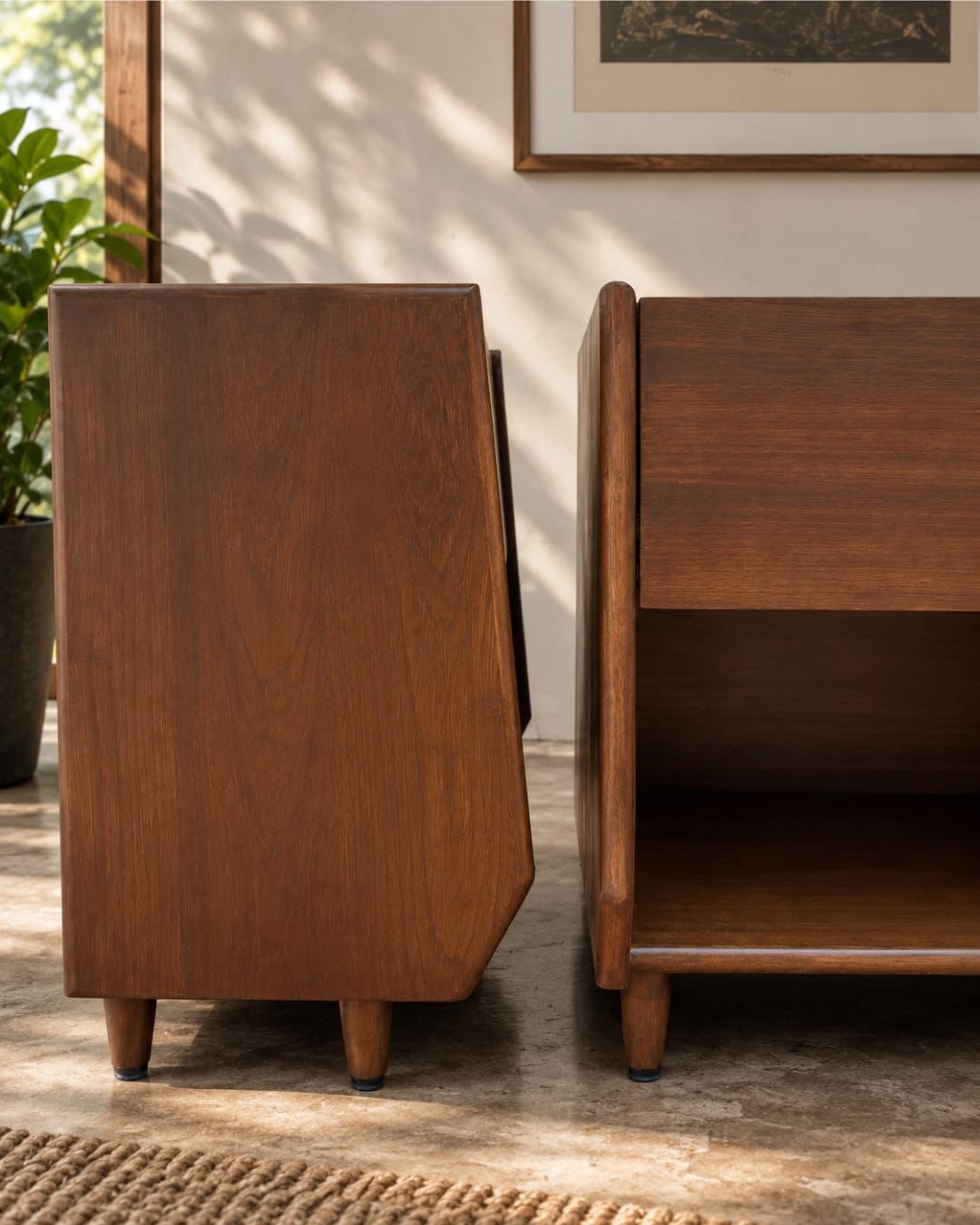 Mid-Century Wooden Nightstand with Open Lower Shelf — 3