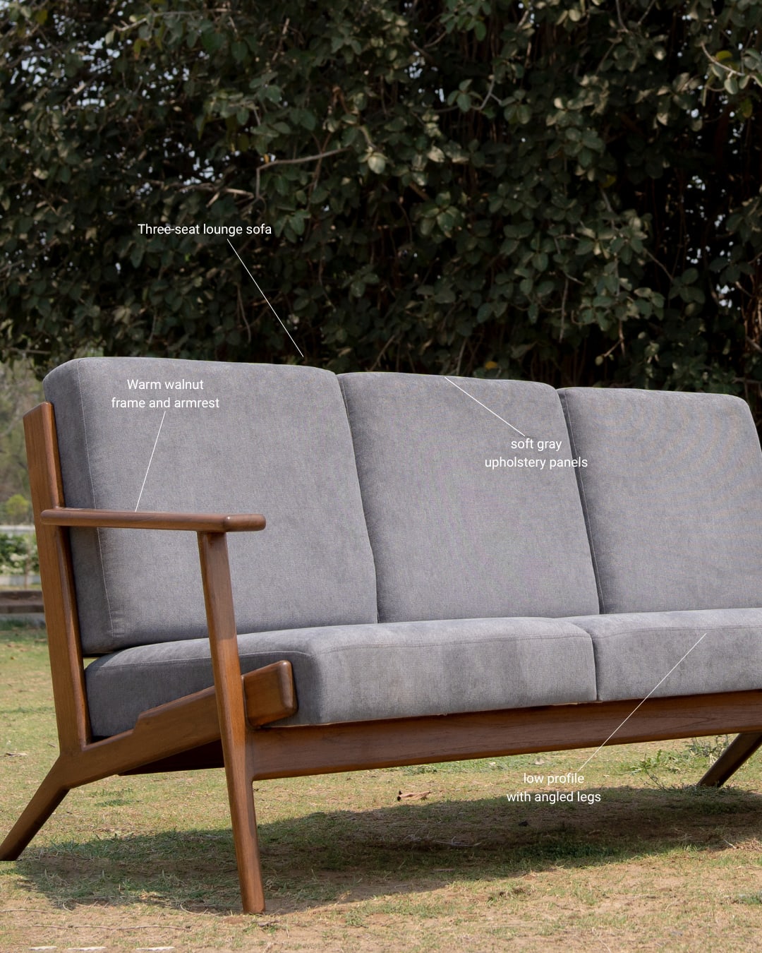 Mid-Century Modern Wooden Frame Lounge Sofa in Soft Gray — 2