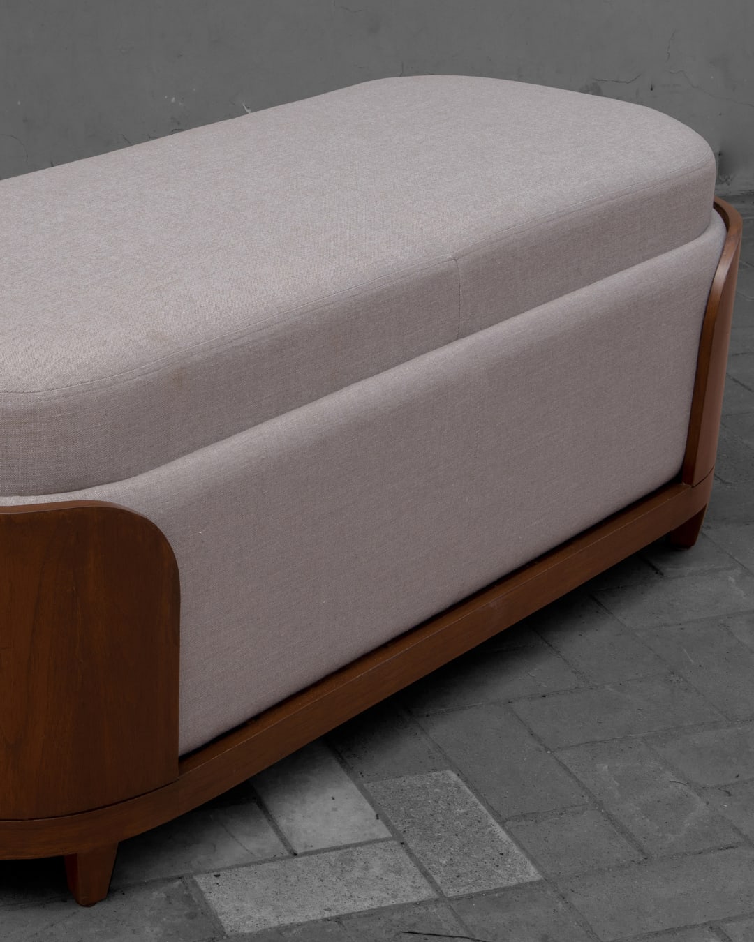 Curved Wooden Frame Fully Upholstered Bench — 1