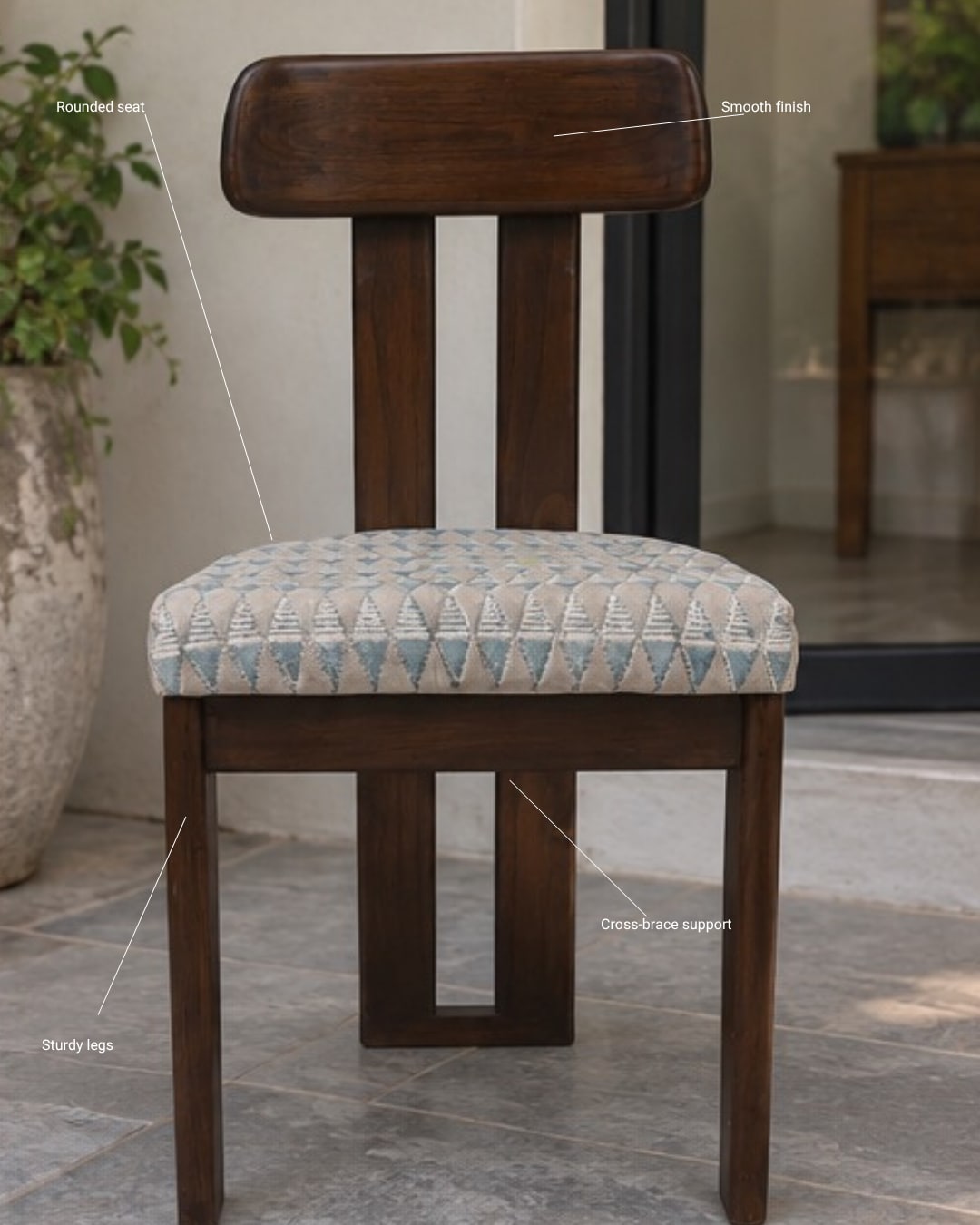 Sculptural Wooden Chair with Geometric Patterned Seat — 2