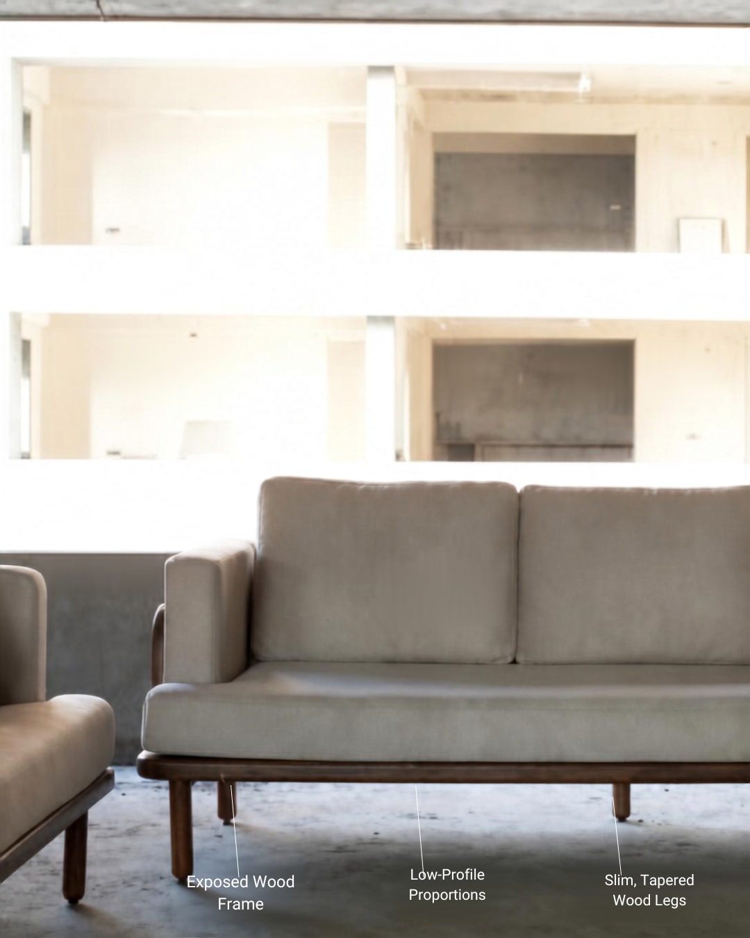 Modern Low-Profile Wooden Frame Sofa with Light Beige Upholstery — 3