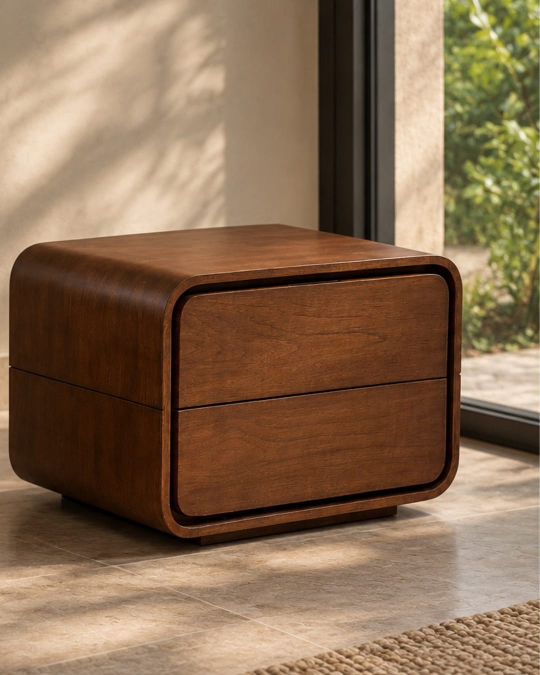 Curved Wooden Two-Drawer Nightstand — 3