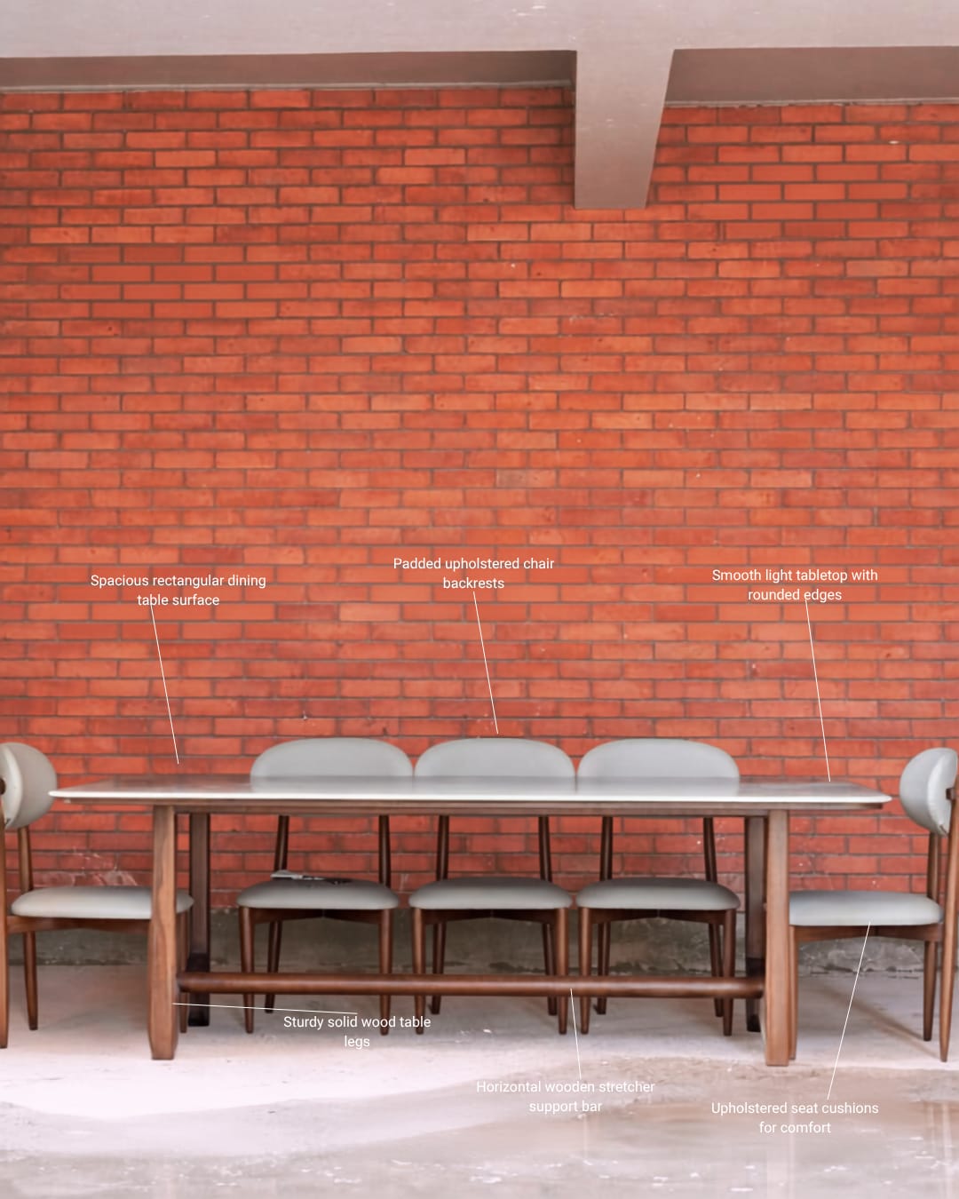 Mid-Century Modern Large Wooden Dining Table Set — 3