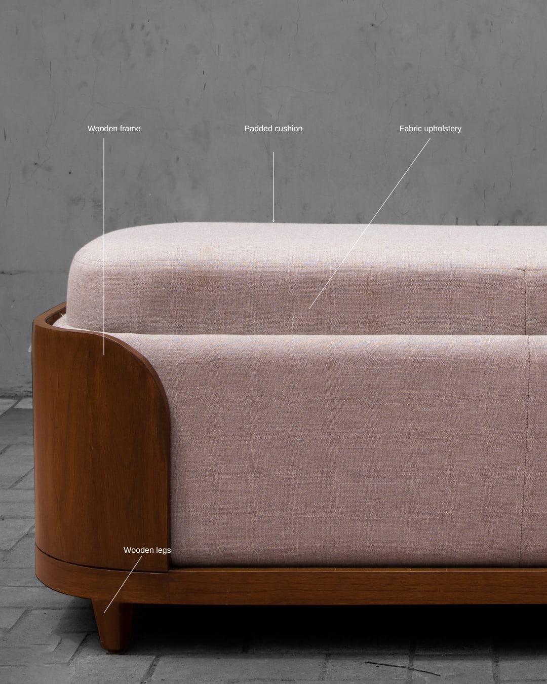 Curved Wooden Frame Fully Upholstered Bench — 3