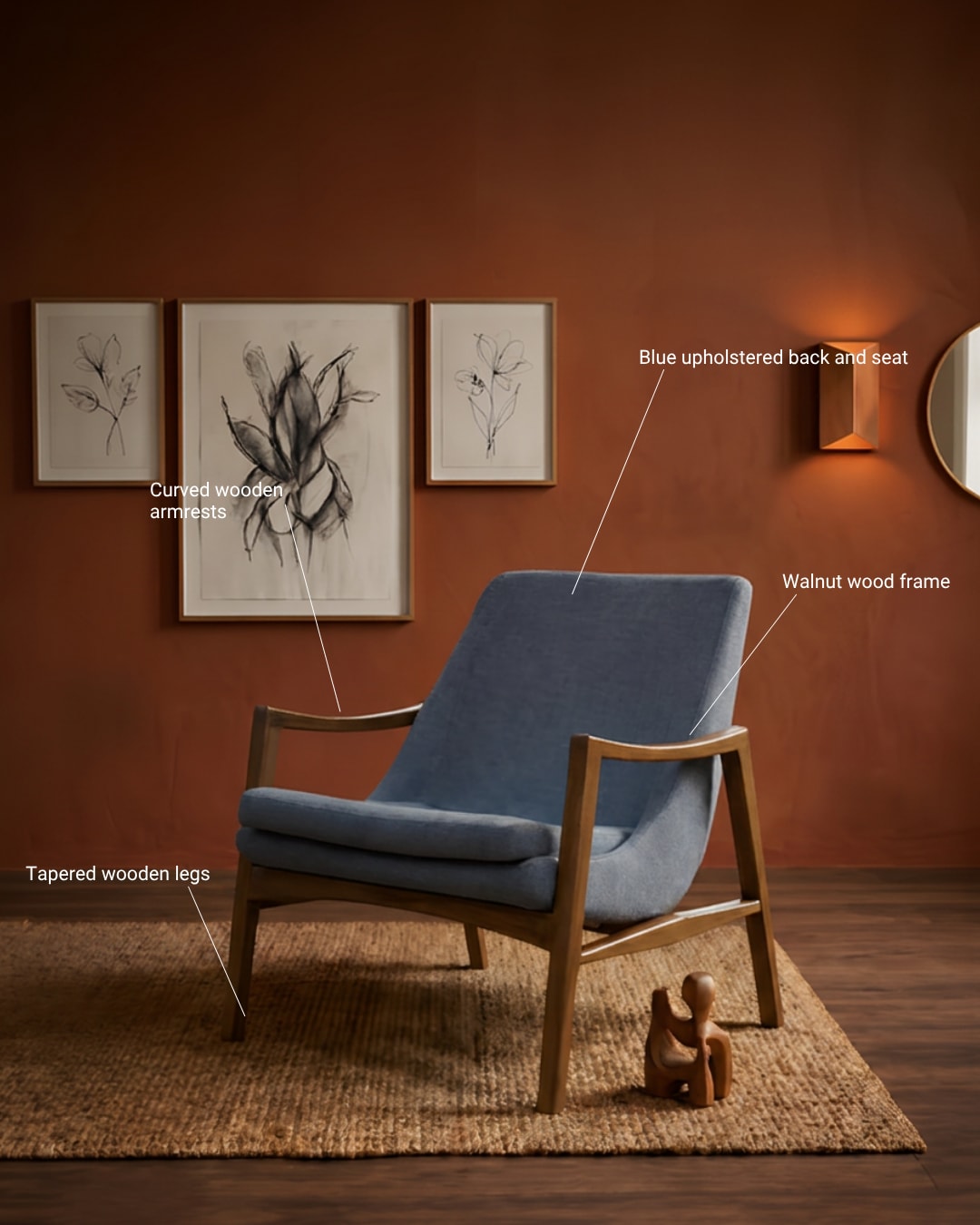 Mid-Century Modern Sculptural Lounge Chair in Muted Blue — 3