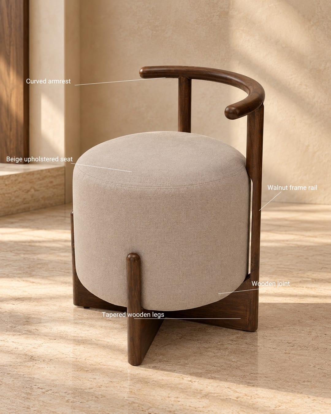 Curved Armrest Cylindrical Ottoman Stool — 2