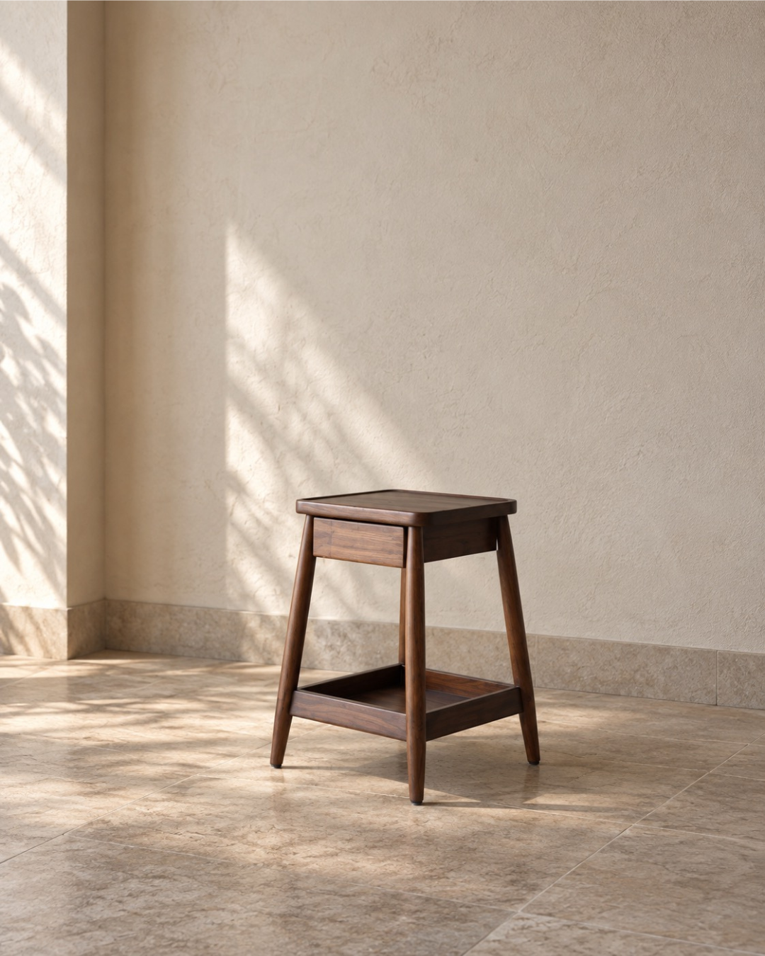 Mid-Century Modern Wooden Side Table with Drawer & Lower Shelf — Coffee & Side Tables
