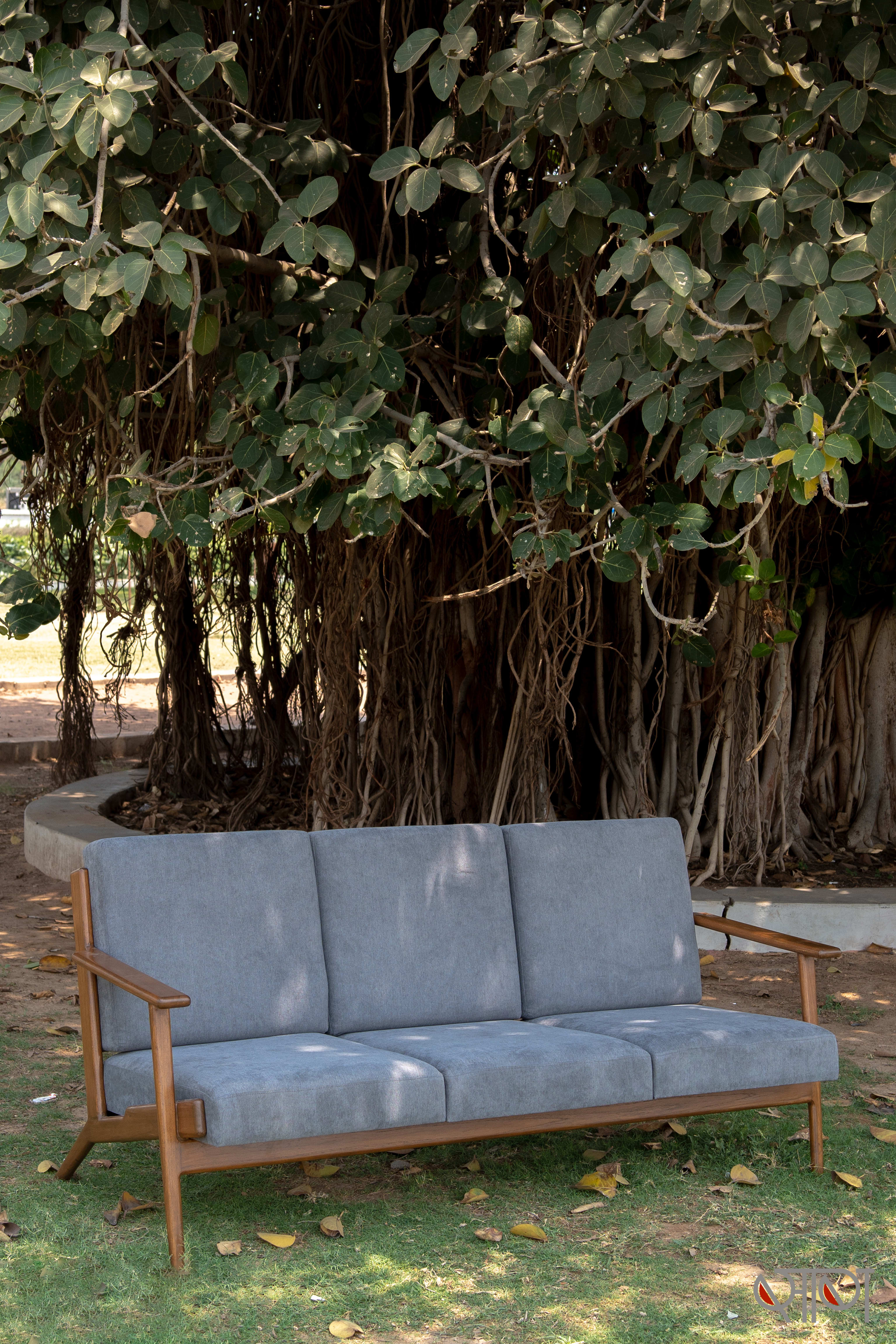 Mid-Century Modern Wooden Frame Lounge Sofa in Soft Gray — Sofas & Seating