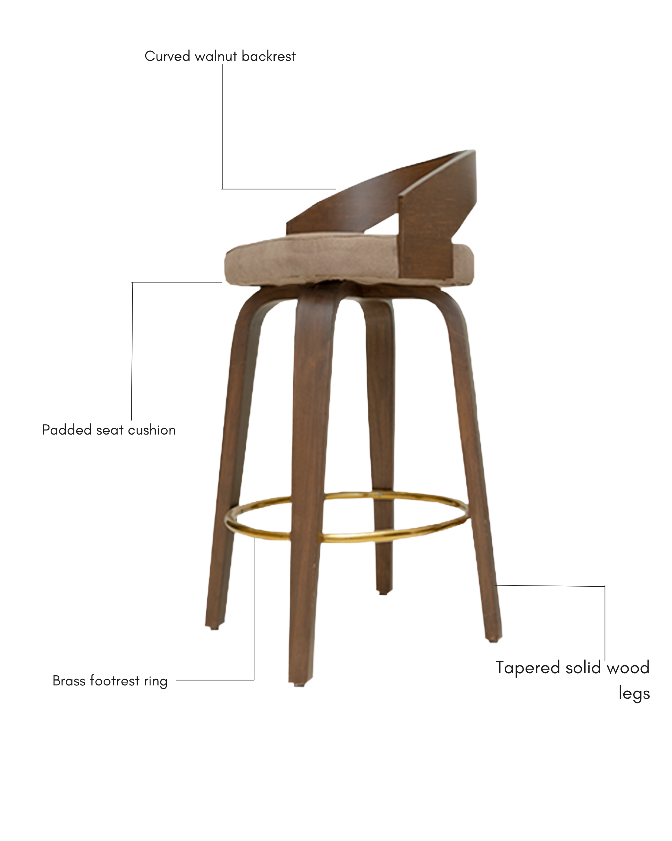 Curved Walnut Bar Stool — 2