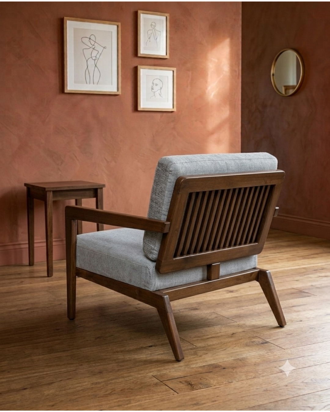 Mid-Century Modern Wooden Accent Armchair in Light Gray — Sofa Chair
