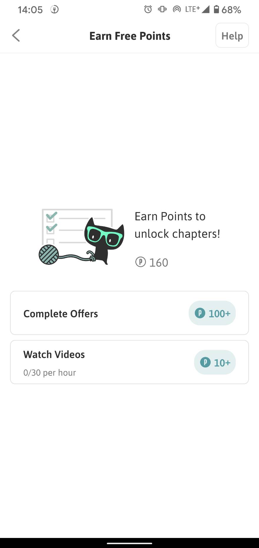 進入Tapytoon的Free Points後，可以免費賺取P幣來看漫畫。