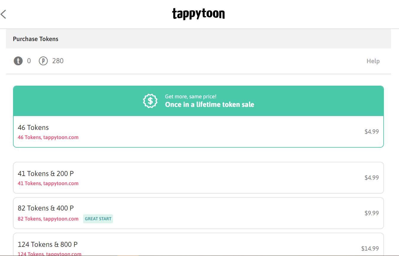 可以直接在Tappytoon官網上買Tokens（T幣）來看漫畫。