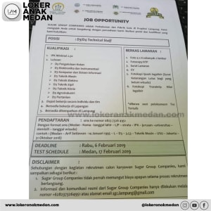 Lowongan Kerja Sugar Group Companies 2019 Loker Medan D3/S1 Teknik