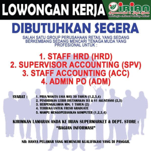 Lowongan Kerja Irian Supermarket & Dept Store