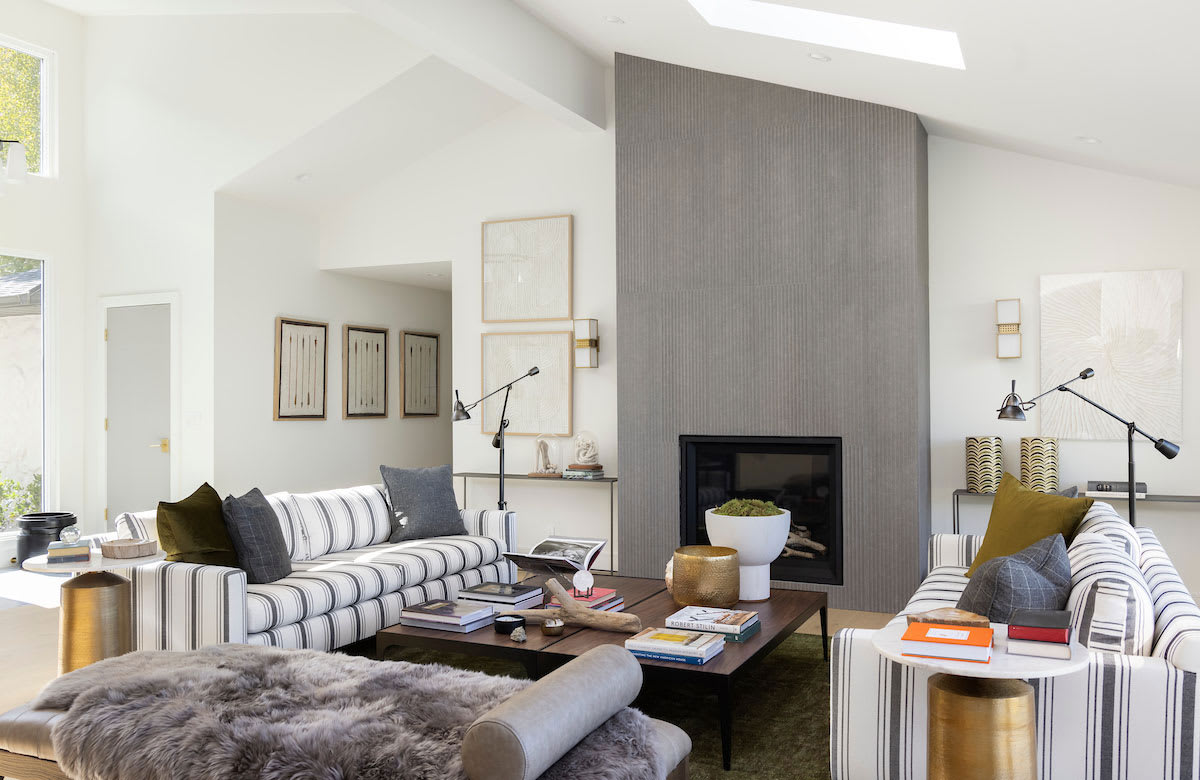 Living room with gas fireplace elegant modern styling.
